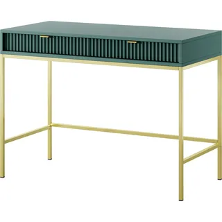 NOVA Schminktisch 2 Schubladen, Goldgriffe, geriffelte Fronten, Labrador Matt, Metallbeine Gold, 104x78x50 cm - Gold