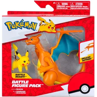 Pokémon PKW3459 - Battle Figure Pack - Glurak & Pikachu, beweglicher Glurak mit Pikachu