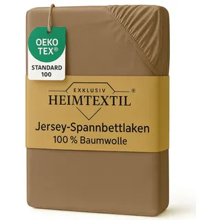 EXKLUSIV HEIMTEXTIL Marke Jersey Spannbettlaken 120 x 200 cm 100% Baumwolle Öko - Tex Zertifiziert, Markenqualität, Matratzenhöhe bis 25 cm, Nougat