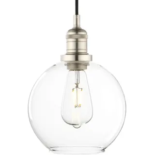 Phansthy Pendelleuchte Vintage Industrie Hängeleuchte Hängelampe Lampe Kronleuchter aus Kugel Klar Glas E27 Lampenfassung Deckenleuchte für Küche Keller Wohnzimmer(Gebürsteter Edelstahl Farbe)