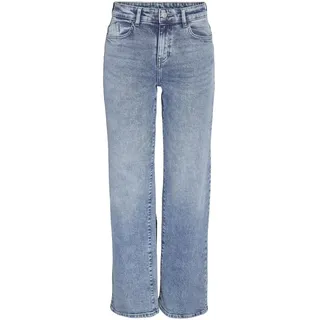 NOISY MAY Damen Wide Leg Jeans Normal Waist Straight Denim Stretch Hose Stoned Design NMYOLANDA, Farben:Blau, Größe:32W / 32L, Beinlänge:L32