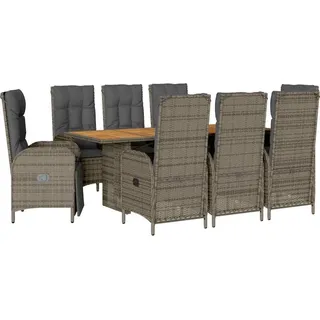 vidaXL 9-tlg. Garten-Essgruppe mit Kissen Grau Poly Rattan - Grau