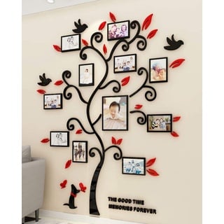 Wandaufkleber Baum Wandtattoo 3D DIY Familie Bilderrahmen Foto Sticker Familie Wandbilder Wandkunst für Hause Wohnzimmer Schlafzimmer (Rot,L-175 * 144cm)