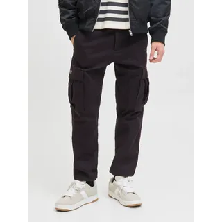 Cargohose JACK & JONES "JPSTKANE JJJONNIE CUFFED CARGO", Herren, Gr. 27, Länge 32, schwarz, Web, Obermaterial: 98% Baumwolle, 2% Elasthan, unifarben, loose fit knöchellang, Hosen Cargohose
