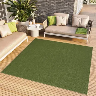 TAPISO Mono Quadrat Teppich Grün Khaki Indoor Outdoor 250 x 250 cm | Kurzflor UV-beständig Einfarbig Wohnzimmer Schlafzimmer Kinderzimmer Modern Design OEKO-TEX