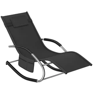 tectake Sonnenliege Taya, abnehmbares Kopfpolster, seitliche Aufbewahrungstasche, schwarz , Schwarz , Kunststoff , 62x92x142 cm , Gartenmöbel, Gartenliegen