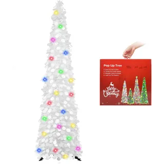N&T NIETING Künstlicher Weihnachtsbaum mit Beleuchtung, Pop Up Weihnachtsbaum 150cm, Pailletten Weihnachtsbaum künstlich Weihnachtsdeko für Weihnachten, Partybedarf, Haus Dekoration, Weiß
