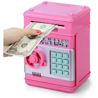 Highttoy Spardose Mädchen 3-12 Jahre,Elektronische Tresor Kinder Sparschwein mit Code ATM Savings Bank Geldautomat Sparbox Sparbüchse Tresor Geschenke Mädchen Rosa