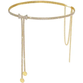CHIC DIARY Dekorativer Glitzer Gürtel Kettengürtel mit Schleife Strassgürtel Gold Kleidgürtel Taillenkette für Kleid