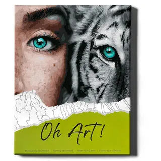 Oh Art! – Malen nach Zahlen Set Frau und Tiger – 40x50cm, mit Holzrahmen und Pinseln DIY