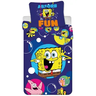 Spongebob Babybettwäsche 100x135 + Kissenbezug 40x60 Baumwolle Junge | Baby-Bettwäsche wendbar | Kinderbett 60x120 & 70x140 | Fröhliches Bikini Bottom | Nickelodeon Lizenz | Geschenkidee