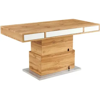 Livetastic Couchtisch , Weiß, Eichefarben , Metall, Holzwerkstoff , 6 Schubladen , rechteckig , Sockel , 70x48-77x140 cm , höhenverstellbar, einfacher Aufbau , Wohnzimmer, Wohnzimmertische, Couchtische, Couchtische eckig