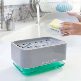 InnovaGoods® Spender für 2 in 1 Seife für das Waschbecken Pushoap, spart Seife und ist sehr einfach zu bedienen, mit flüssiger Seife und Schaumfunktion, kompaktes Design, ideal für Küche und Badezimme