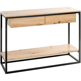 Konsolentisch , Schwarz, Eichefarben , Metall, Holzwerkstoff , 2 Schublade(n) Schubladen , 35x75x100 cm , Wohnzimmer, Wohnzimmertische, Konsolentische