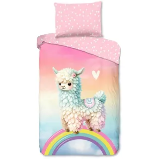 Kinderbettwäsche , Multicolor, Rosa, Hellblau , Textil , Regenbogen , 140x200 cm , Oeko-Tex® Standard 100, BCI (Better Cotton Initiative) , atmungsaktiv , Heimtextilien, Bettwäsche & Leintücher, Kinderbettwäsche