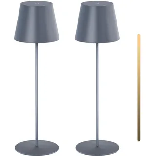 MALUX 2 Stück LED Tischlampe kabellos mit Touch,Indoor & Outdoor Wiederaufladbar LED Akku Tischleuchte,3 Farbtemperatur Stufenlos Dimmbar,Timer-Funktion, LED Lampe Akku Outdoor Lampe (Grau)