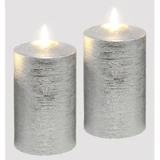 I.GE.A. LED-Kerze »Batteriebetriebene LED-Kerzen aus Echtwachs, Höhe ca. 12,5 cm« warmweißes Stimmungslicht, Stumpenkerze für den Adventskranz, silberfarben