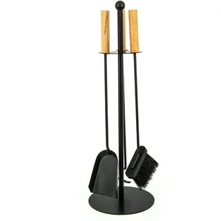 Valo Kaminbesteck Bergen (3 teilig, inkl. Kaminbesen, Schaufel und Schürhaken, Kamingarnitur, Kaminset mit Ständer, schwarz) VK000301
