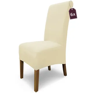 Scheffler Home Stuhlhussen Emma Cottina Natur 6er Set – Elastische waschbare Stuhlbezüge aus Baumwolle – Stuhlabdeckungen für Hochlehner Esszimmerstühle – Öko-Tex Zertifiziert