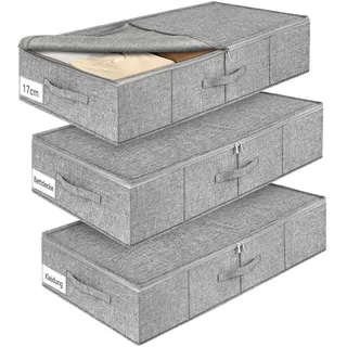 mepure Unterbett Aufbewahrungsbox,3 Stück – 50L Faltbare Unterbettkommode mit Deckel & Doppelreißverschluss, Waschbare Unterbettbox für Kleidung, Decken, Bettlaken, Kissen, 76×38×17cm, Grau