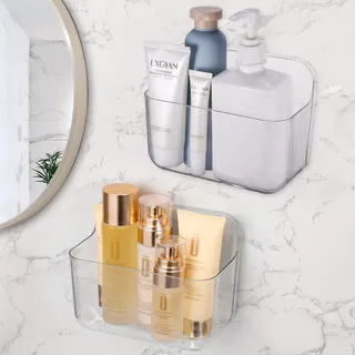Fentar 2Pcs Duschablage Ohne Bohren, Acryl Badezimmer Organizer Kleberegal | Transparentes Badregal Ohne Bohren, Badezimmer Regal Ohne Bohren 25kg Tragfähigkeit, Klein Regal Zum Kleben für Badezimmer