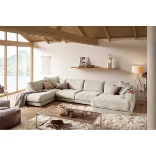 KAWOLA Wohnlandschaft U-Form Madeline Cord Longchair rechts cremeweiß