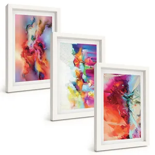Tulup Bilder SET 3er Set - 20x30 cm Weißer Rahmen - Farbenfrohe Abstraktionen der Form , Kunststoff , Rechteckig , 20x30 cm , gerahmt , Bilder & Rahmen, Bilder