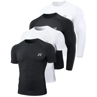 MEETWEE Kompressionsshirt Herren, Kurz/Langarm Funktionsshirt Männer Sportshirt Training Fitnessshirt Atmungsaktiv Laufshirt Unterhemd für Laufen Jogging Sport Turnhalle
