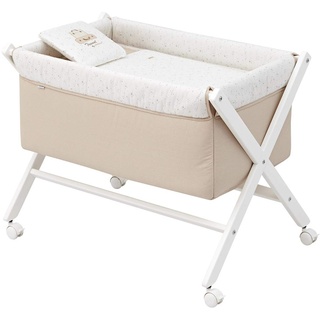 Cambrass - Mini-Babybett mit gekreuzten Beinen und Rollen mit Bremsen, Babybett für die ersten Monate des Babys, leicht zu transportieren, Beige/BCO 55 x 87 x 74 cm