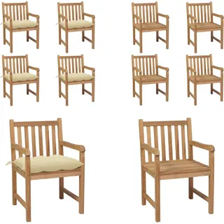 vidaXL Gartenstühle 4 Stk. mit Cremeweißen Kissen Massivholz Teak - Gartenstuhl - Gartenstühle - Gartensessel - Holzstuhl - Weiß