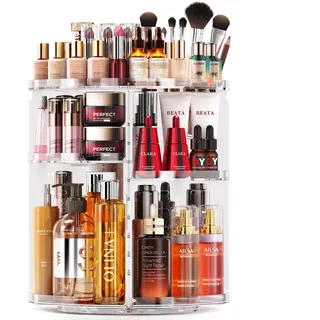 Auxmir Schminktisch Organizer mit 9 Einstellbaren Stufen, Make Up Organizer 360° Drehbar, Extra Größer Kosmetik Skincare Organize, Schmink Aufbewahrung für Schlafzimmer Badezimmer als Geschenk