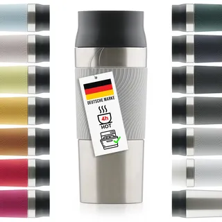 Blumtal Thermobecher 350 ml - Kaffeebecher to go aus Edelstahl - auslaufsicherer Isolierbecher kalt/heiß - Mug mit 360° Trinköffnung - Thermosbecher mit Quick-Press-Verschluss - Coffee Mug - Grau