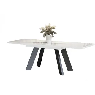 endo-moebel Esstisch COMO 130-210cm Esszimmertisch Küchentisch ausziehbar erweiterbar - 210cm Synchronauszug weiß Hochglanz - Weiß