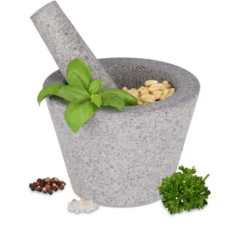 Relaxdays Mörser mit Stößel Granit HxD: 10 x 14 cm grau