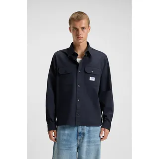 Langarmhemd HUGO BLUE "Ekynone", Herren, Gr. XXL, N-Gr, blau (navy415), Web, Obermaterial: 100% Baumwolle, relaxed fit, hoch geschlossener Ausschnitt, eingesetzt 1-Knopf-Manschette, Hemden Langarmhemd, mit Brusttaschen
