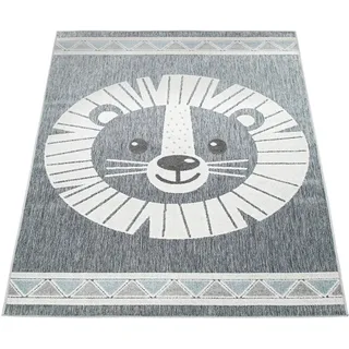 Paco Home Kinderteppich »Tweet 467« rechteckig 12 mm Höhe Flachgewebe, Hoch-Tief-Effekt, Motiv Löwe, In- und Outdoor geeignet, grau