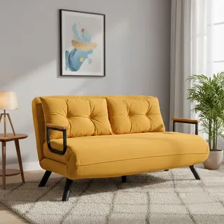 Dmora Schlafsofa 2-Sitzer Merak 133x78 cm Gelb, Stauraum