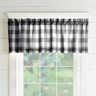Elrene Home Fashions Buffalo Karierte Fensterküche, Baumwolle, Schwarz/Weiß, 152,4 x 38,1 cm (1 Volant)