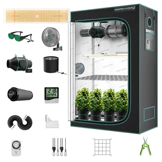 Mars Hydro Growbox Komplettset 300W LED Vollspektrum Dimmbar, 120 x 60 x 180 cm Schwarz