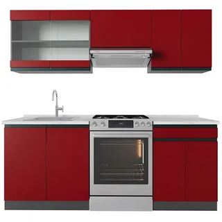 Vicco Küchenzeile R-Line 200 cm Rot/Anthrazit
