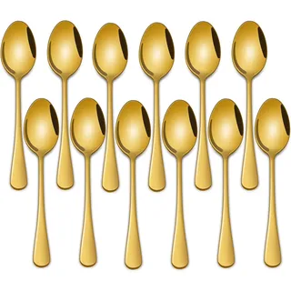 DEHOV Teelöffel Set Edelstahl, Gold Kaffeelöffel 12 Stück (14 cm/5.5") | Dessertlöffel, EspressoLöffel, Latte Macchiato Löffel, KleinLöffel Für Dessert und Kaffee, Spülmaschinengeeignet