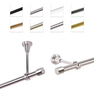 MDEKOR Gardinenstange 19 mm mit Endkappen, einfache Montage an Wand/Decke, 1-läufig, Edelstahl, 420 cm | Silber