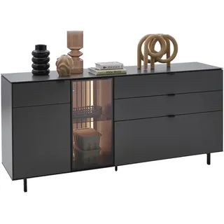 Dieter Knoll Sideboard , Anthrazit , Metall , Eiche , furniert , 2 Fächer , 3 Schublade(n) Schubladen , 186.2x86.1x46 cm , Typenauswahl, in verschiedenen Holzdekoren erhältlich , Holzmöbel, Wohnwände Holz, Wohnwand Serien Holz