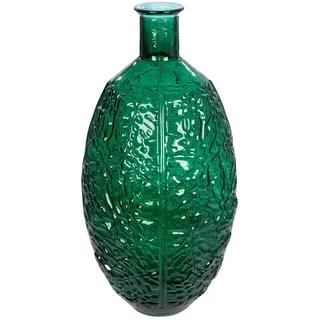GILDE Bodenvase Dschungel - Glas - Blattmotiv - rund - glänzend - grün - Höhe 59cm x Ø 29cm - wasserdichte Blumenvase