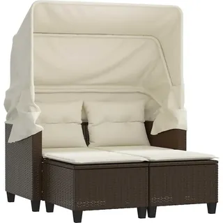 vidaXL Gartensofa 2-Sitzer mit Dach und Hockern Braun Poly Rattan - Braun