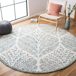 Safavieh Modern Teppich für Wohnzimmer, Esszimmer, Schlafzimmer - Capri Collection, Kurzer Flor, Beige und Blau, 180 x 180 cm