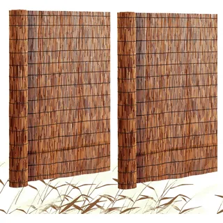 2x Sichtschutz Balkon Schilfrohrmatte Schilf Schilfmatte Zaun 5x1,2m Braun