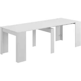 Habitdesign, ausziehbarer Konsolentisch, Esstisch für Wohnzimmer, Flur oder Küche, platzsparend & multifunktional, Hochglanz Weiß, Maße: 50–235 x 78 x 90 cm (L x H x B), Modell Extensible