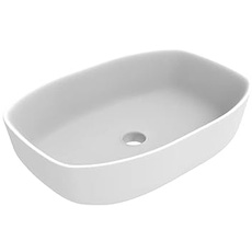 ERCOS Rechteckiger Keramik Aufsatzwaschtisch, Badezimmer Waschbecken Farbe Matt Weiß, Ohne Überlauf, Maße 600X380 mm