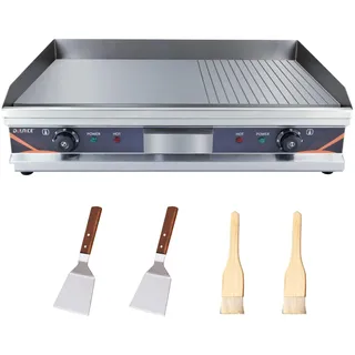 DULNICE Kommerzielle Grillplatte Elektrisch 73x47cm,4400W Edelstahl Elektrische Grillplatte 2/3 flach + 1/3 gerillt mit Doppelte Temperaturkontrolle (50-300°C) für Esszimmer, Küche und Balkon